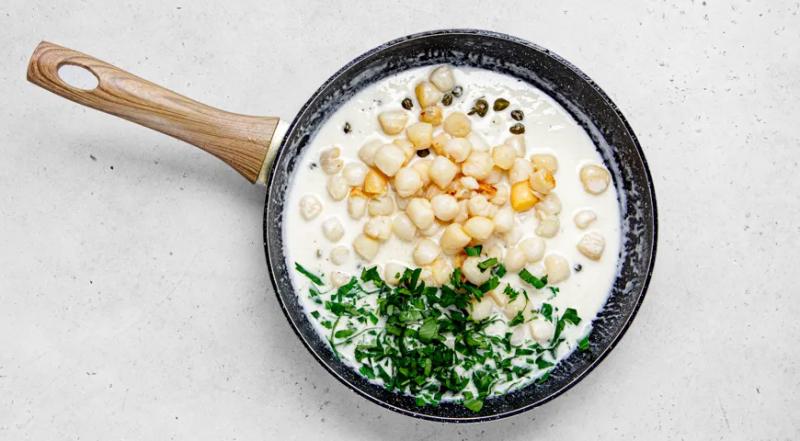 Гребешки в сливочном соусе, пошаговый рецепт с фото на 417 ккал