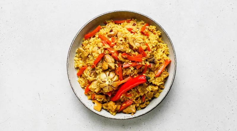 Рассыпчатый плов с курицей на сковороде, пошаговый рецепт с фото на 313 ккал